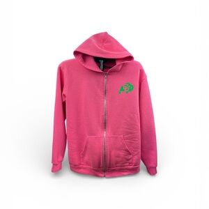 CU fluorescent pink zip up hoodie.